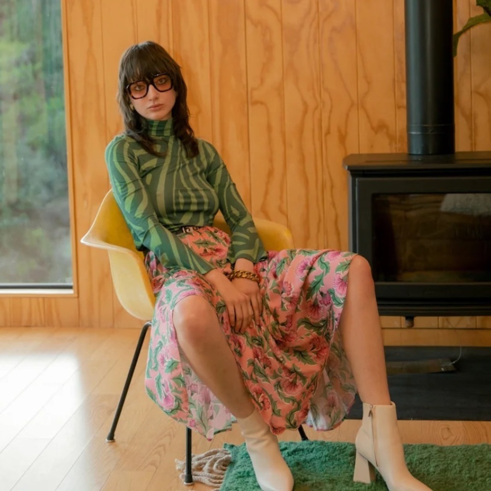 Green and Pink Patterned Women's Top